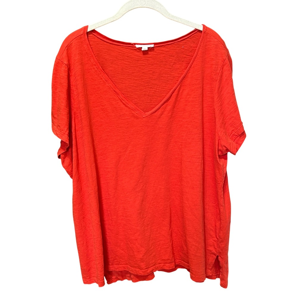 Eileen Fisher V-Neck Tee 2X Orange Organic Cotton Slub Knit